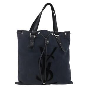 SAINT LAURENT Kahala Tote Bag Canvas Black Silver 121631 Auth 146863